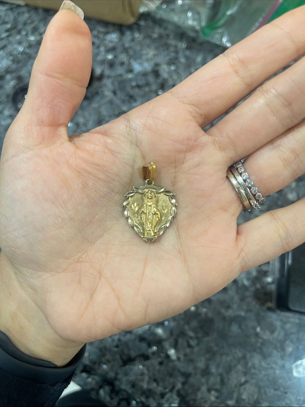14k Gold-Tone Virgin Mary Heart Pendant Necklace - Two-Tone Religious Charm